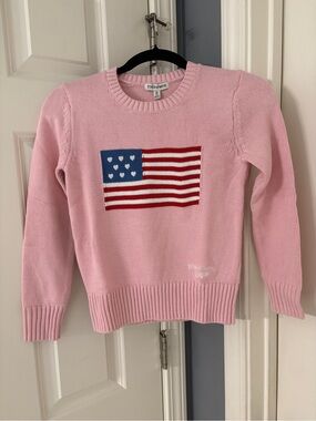 100% cotton State of Mind USA Pink Crewneck Sweater with American Flag